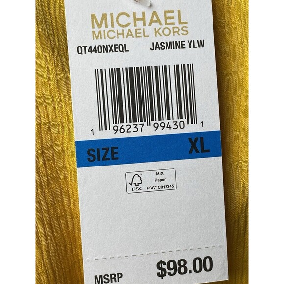 F. Michael Kors Top XL Ruched Yellow Blouse Cap Sleeve V Neck NWT $98 - Picture 11 of 11